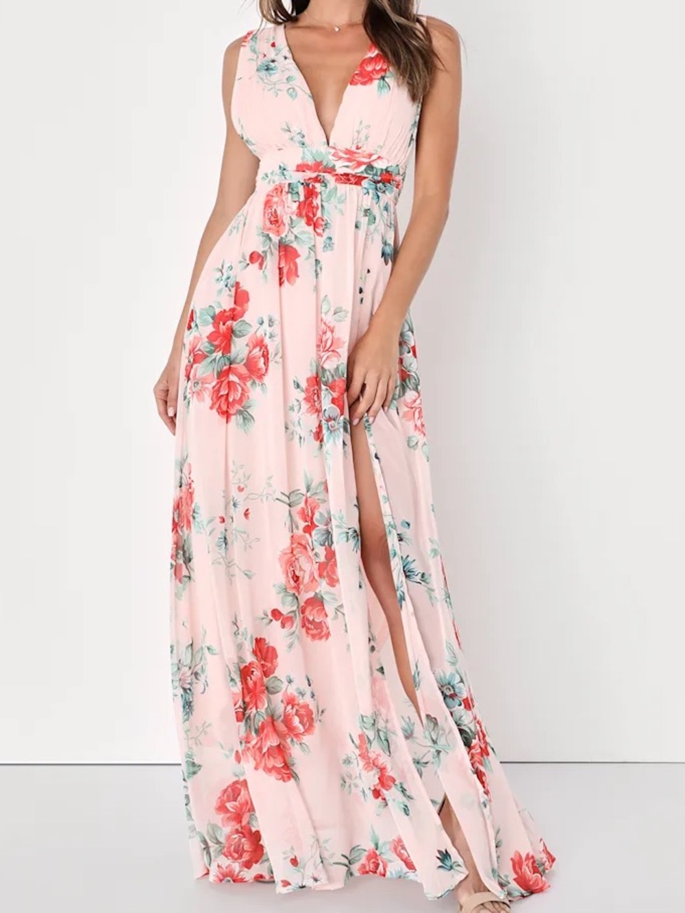 NWT Lulus Garden Meandering Blush Floral Print Maxi Dress size L